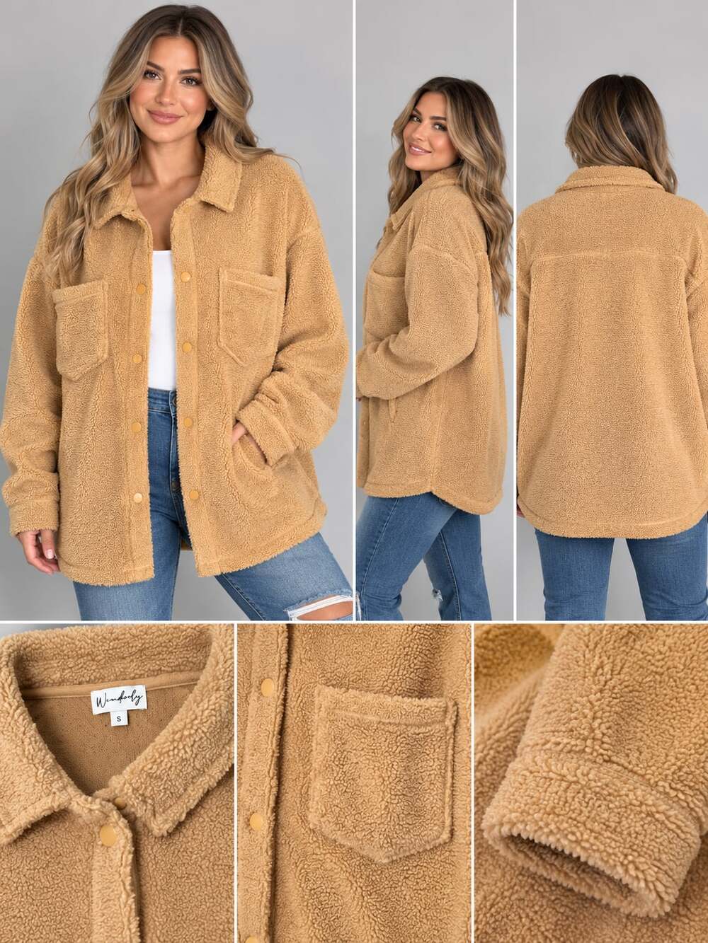 Wonderly Women's Camel Brown Sherpa Fleece Shacket Jacket Size XL